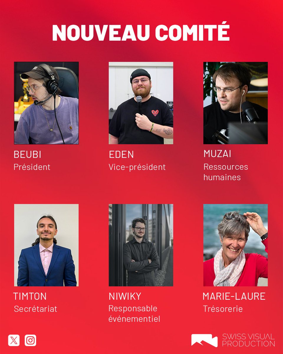 📣 ANNONCE 📣
Nous avons le plaisir de vous présenter les visages de notre nouveau comité !

Il se compose à la fois de membres fidèles mais aussi de nouvelles têtes ✨
Nous leur souhaitons à tous une belle aventure au sein de Swiss Visual Production 🫶

Des choses arrivent 👀