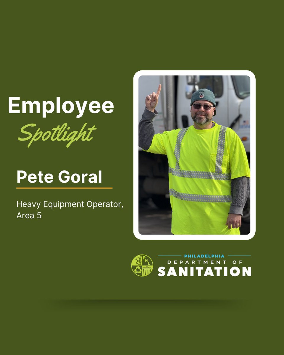 PhilaSanitation's tweet image. 🌟 Employee Spotlight of the Month: Pete Goral 🌟
Meet Pete Goral, a laborer & heavy equipment operator in Frankford, Pete leads by example—mentoring new staff & always putting safety first. His motto: “Never cut corners. Give 1000%.” Thank you, Pete, for all you do!