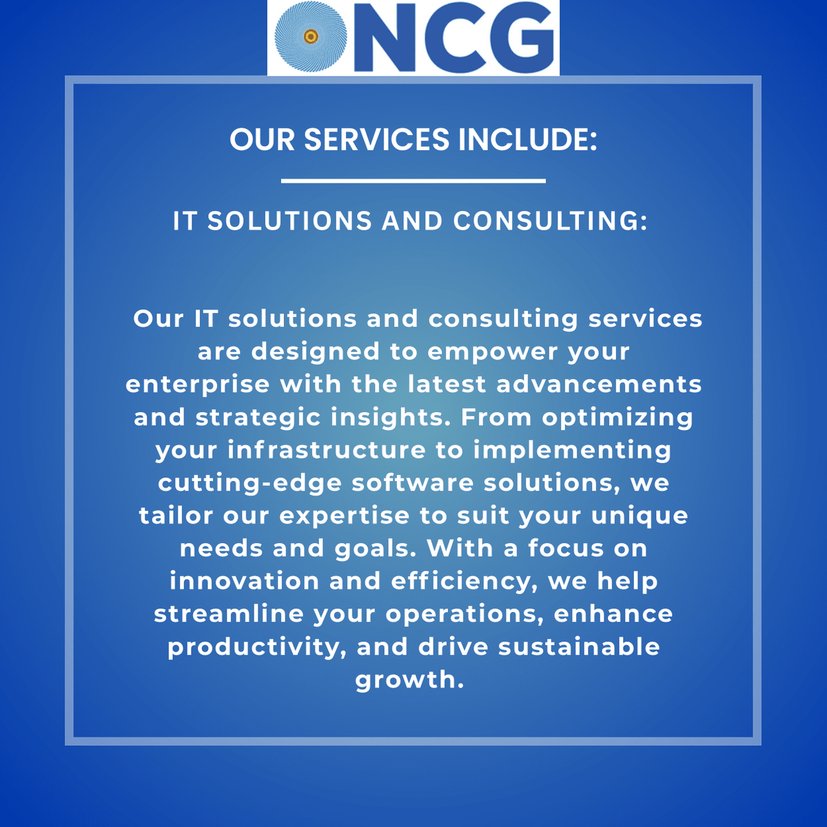 GlobalOncg25's tweet photo. Transform your enterprise with strategic IT insights! 
ONCG Global's IT Solutions and Consulting services optimize infrastructure, implement cutting-edge software, and streamline operations for sustainable growth. 
#ITSolutions #TechConsulting #DigitalTransformation https://t.co/rfYohJlEFi