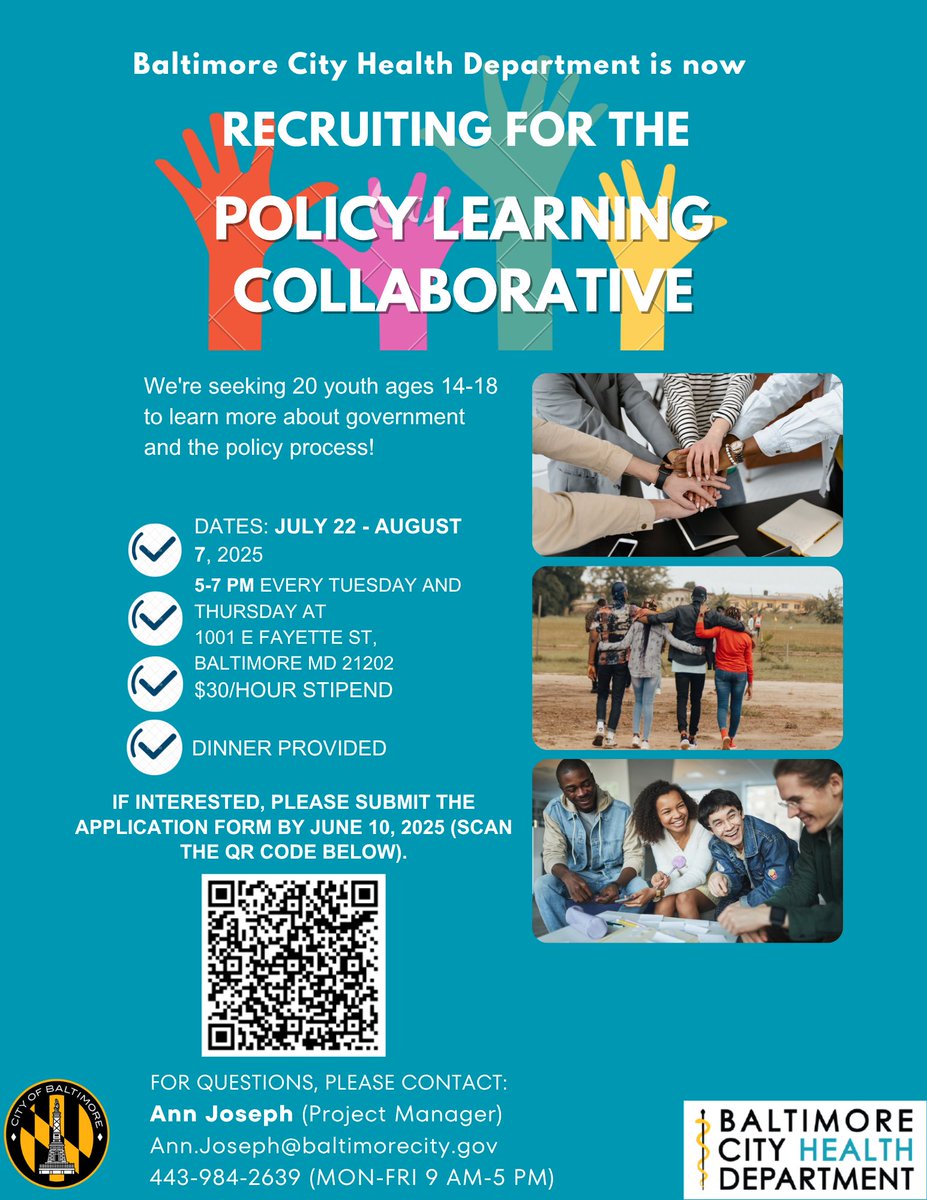 JHUrbanHealth (@jhurbanhealth) on Twitter photo Baltimore youthโready to lead change? ๐ฅ
Join the <a href="/BMore_Healthy/">Baltimore City Health Department (BCHD)</a> Youth Policy Learning Collaborative to explore how policy impacts health + your community.
๐๏ธ July 22โAug 7 | Tues/Thurs, 5โ7PM
๐ 1001 E Fayette St
๐ต $30/hr + dinner
Apply by July 18! ๐ loom.ly/T5VRMaw Baltimore youthโready to lead change? ๐ฅ
Join the <a href="/BMore_Healthy/">Baltimore City Health Department (BCHD)</a> Youth Policy Learning Collaborative to explore how policy impacts health + your community.
๐๏ธ July 22โAug 7 | Tues/Thurs, 5โ7PM
๐ 1001 E Fayette St
๐ต $30/hr + dinner
Apply by July 18! ๐ loom.ly/T5VRMaw