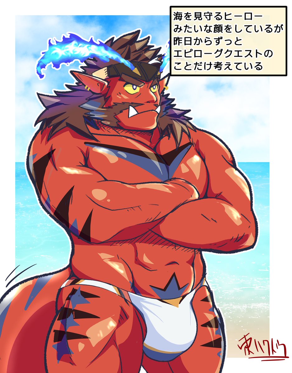 to_Hakuto's tweet photo. あんまり蒸し暑いので海を見守るヒーローみたいな顔をしているが昨日からずっとエピローグクエストのことだけ考えているアスター描きました
寝ます
#ラブヒロ https://t.co/0AYar4V2J9
