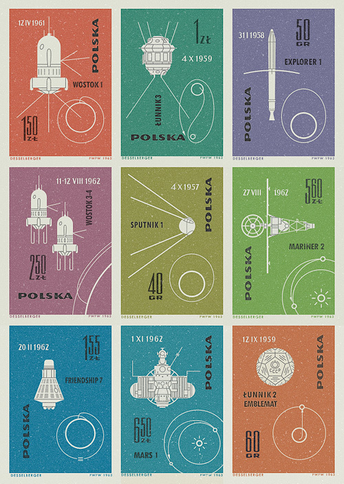 abakcus's tweet image. Vintage Polish postage stamps featuring space missions and satellites from 1957-1962.
