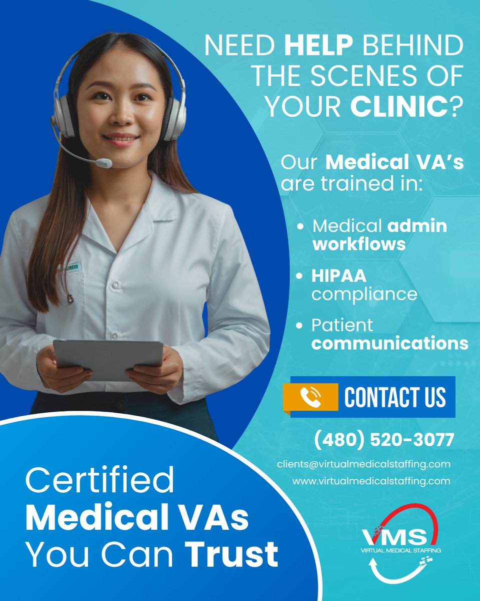 vmsest2018's tweet image. Our certified Medical VAs are trained in admin workflows, HIPAA compliance, and patient communication — so your practice runs smoother behind the scenes. 🙌💻
#MedicalVA #VirtualHelp #HealthcareAdmin #WorkSmarterNotHarder #VirtualMedicalStaffing #VA #Virtualassistant #relevant