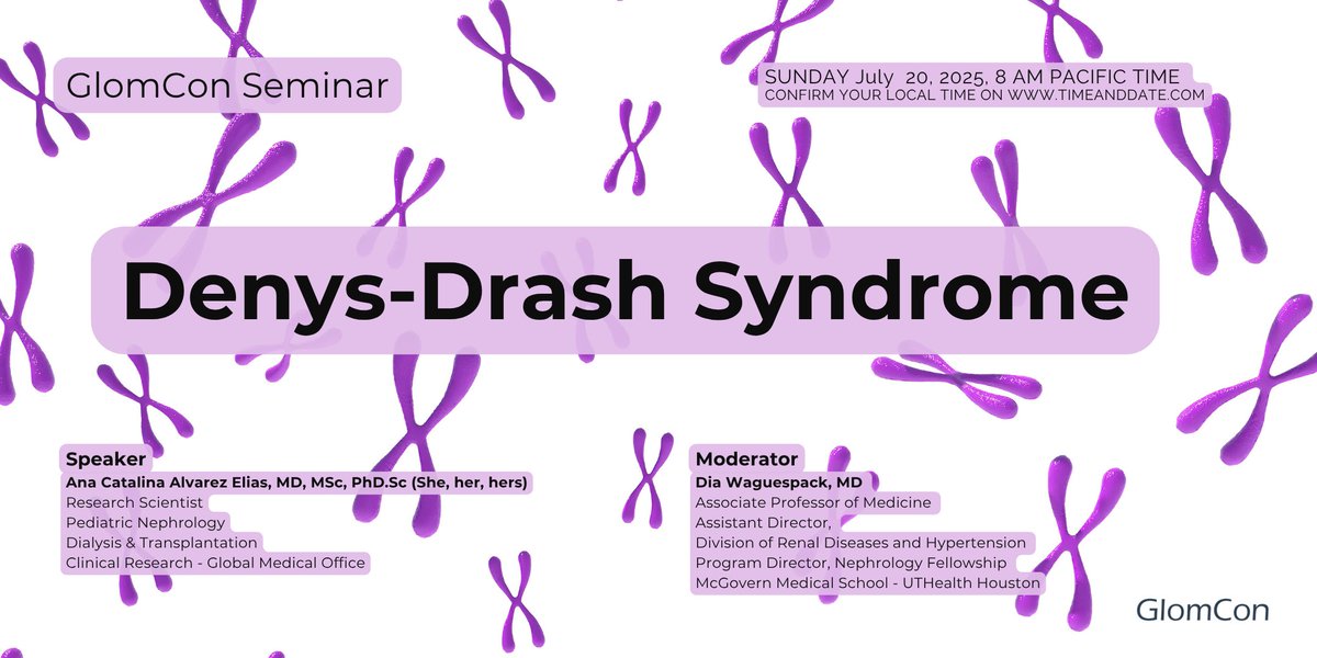 GlomCon's tweet image. Join GlomCon this Sunday
Denys-Drash Syndrome by Dr. Ana Catalina Alvarez Elias
ID: 875 5077 1266
Passcode 202122
sign up 👉 bit.ly/signup-glomcon
#GlomCon