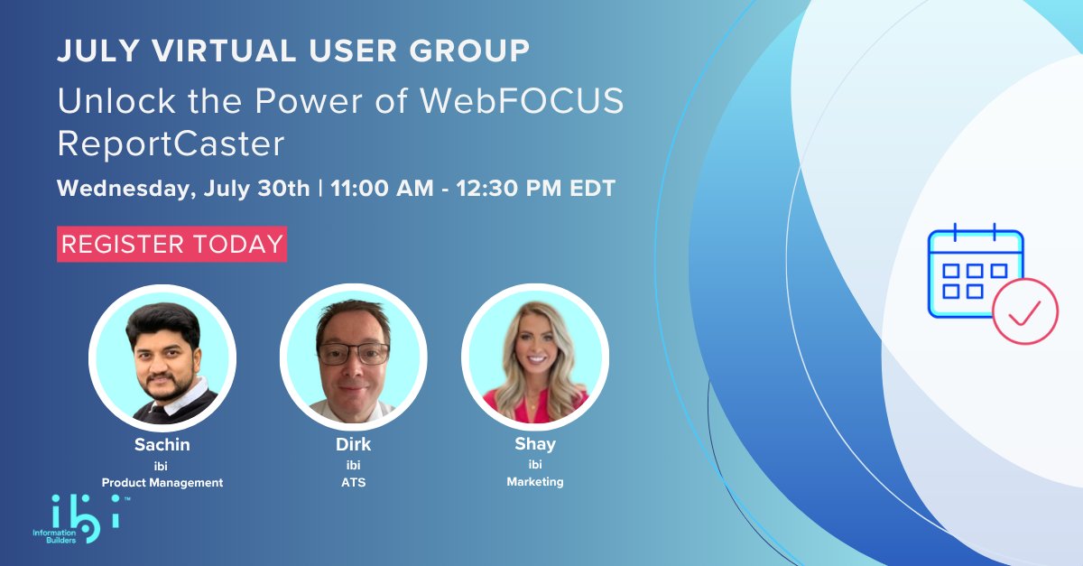 infobldrs's tweet image. Tired of manual report distribution? Join our VUG to unlock WebFOCUS ReportCaster! We&apos;re covering fundamentals, live demos, new features in 9.3.x, and the future of intelligent data delivery! Register Today! bit.ly/4nQdOMv
#WebFOCUS #ReportCaster #data #webinar