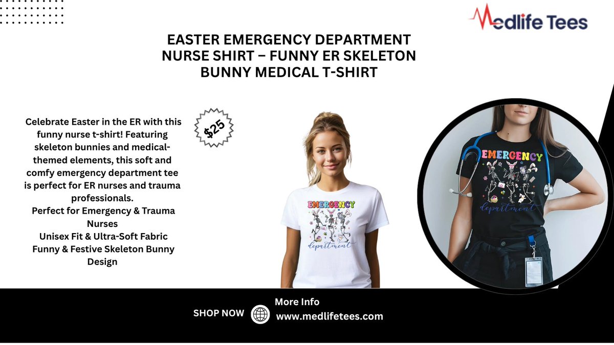 medlifeteesco's tweet photo. 🐰💀 ER life doesn’t stop for Easter… but your outfit can still slay.
Rock this Funny Skeleton Bunny Medical Tee and bring some eggstra humor to your shift! 💉🥚
👉 Grab yours: https://t.co/NMNsivNQui

#EasterNurse #ERLife #SkeletonBunny #MedicalHumor #FunnyTShirt #NurseHumor https://t.co/KykttF60xv