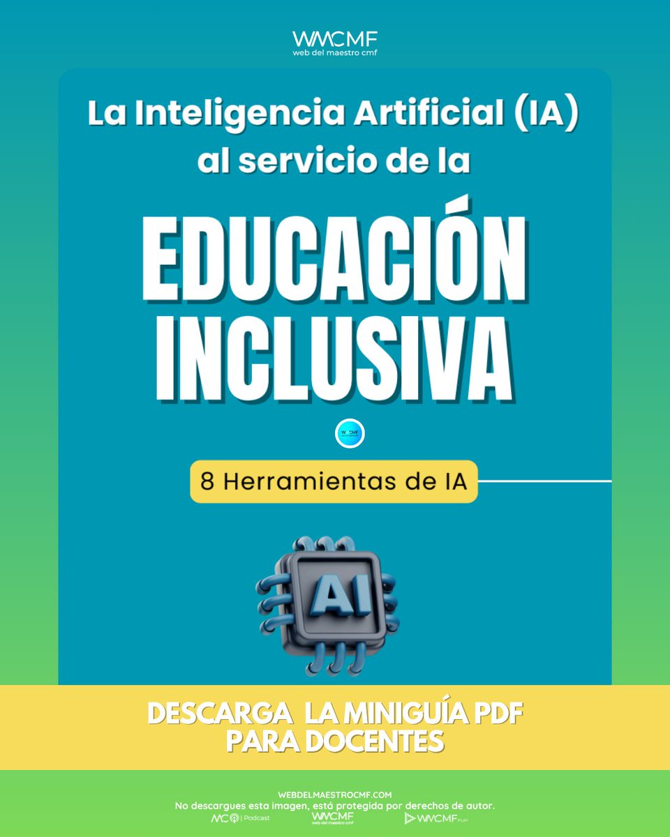 cmf_w's tweet photo. La inteligencia artificial al servicio de la educación inclusiva: descarga la miniguía PDF. Enlace: https://t.co/q5SEzcpiEp

Este artículo se basa en la valiosa guía elaborada por Cristina De La Peña Álvarez, cuya formación y experiencia en Psicología, Psicopedagogía, Neuropsicología y Educación aportan una mirada rigurosa y sensible al uso de la inteligencia artificial en contextos inclusivos. Su trabajo en el fortalecimiento de la alfabetización desde la práctica docente nos invita a transformar la educación con sentido ético y humano.

👉 Esta imagen está protegida y no puede descargarse ni publicarse en otros perfiles. 📌✨ Para difundirla, usa el botón de compartir y así respetamos su difusión original. ¡Gracias por tu apoyo! 💙😊👈 

🔹🔹🔹

📌 1. TE INVITAMOS A SEGUIR A: Jorge Mauricio
🌐 Facebook: https://t.co/MdGF3K5MLX
🌐 LinkedIn: https://t.co/mR6jaOuaZP

📌 2. SÍGUENOS EN NUESTROS GRUPOS SOCIALES
📘 Facebook Web del Maestro CMF: https://t.co/tgHmQLmukU
📘 Facebook WMCMF Play: https://t.co/Q0ezeI97L6
📘 Facebook Maestros de Corazón Podcast Educativos: https://t.co/vHBKIdP2fh
💼 Grupo de profesionales en LinkedIn: https://t.co/5hLQXKt7wO

📌 3. ÚNETE A NUESTROS CANALES
📢 Facebook (Canal ilimitado): https://t.co/fUTZCCRrbJ
📢 WhatsApp (Canal oficial): https://t.co/gL0JARoSmg
📢 Telegram (Cupo ilimitado): https://t.co/nqblXTpAvg

📌 4. SÍGUENOS EN NUESTRAS REDES SOCIALES
📘 Facebook Web del Maestro CMF: https://t.co/TrSQA59f5k
📘 Facebook Maestros de Corazón Podcast Educativos: https://t.co/bq7m9NoAa5
📘 Facebook WMCMF Play: https://t.co/iC67su8wKO
🐦 Twitter: https://t.co/fXs8Dmw2Hf
💼 LinkedIn: https://t.co/81WOqo2pvB
📸 Instagram: https://t.co/0SN3ZGHBvW
�� Threads: https://t.co/Muj12nwRB6
🎵 TikTok: https://t.co/rW1cPzis9W 
?? LinkedIn: https://t.co/mR6jaOuaZP

📌 5. TE INVITAMOS A SEGUIR A: Jorge Mauricio
🌐 Facebook: https://t.co/MdGF3K5MLX
🌐 LinkedIn: https://t.co/mR6jaOuaZP