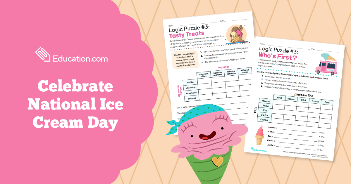 Try this brain scoop! These math worksheets for 2nd–4th graders mix logic, puzzles, and problem-solving for a fun way to celebrate National Ice Cream Day! 🍦🧩

Tasty Treats: bit.ly/46kwBtp 
Who's First?: bit.ly/4523zwn