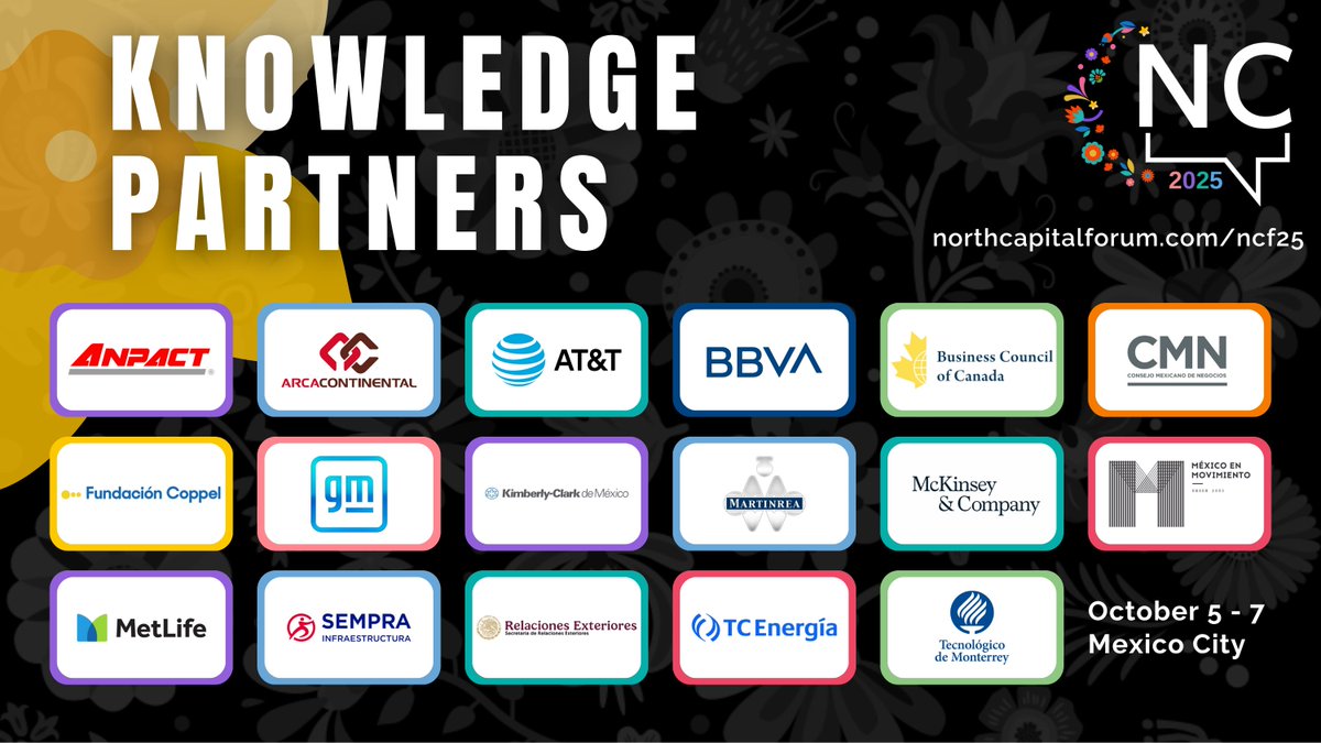 U.S.-Mexico Foundation (@usmexicofound) on Twitter photo #NCF25 | Weβre proud to introduce the Knowledge Partners, top organizations helping shape the topics and content of this yearβs North Capital Forum π
Their insights are key to advancing regional collaboration across π²π½πΊπΈπ¨π¦
π Oct 5β7 | CDMX
π Tickets: northcapitalforum.com/ncf25-tickets #NCF25 | Weβre proud to introduce the Knowledge Partners, top organizations helping shape the topics and content of this yearβs North Capital Forum π
Their insights are key to advancing regional collaboration across π²π½πΊπΈπ¨π¦
π Oct 5β7 | CDMX
π Tickets: northcapitalforum.com/ncf25-tickets