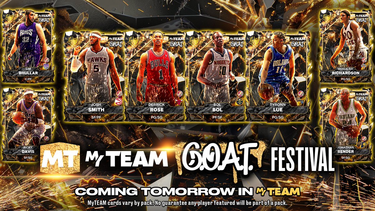 NBA2KMyTEAM's tweet image. More G.O.A.T.s coming your way tomorrow! ππ
Bolster your roster with Week 4 of the MyTEAM G.O.A.T. Festival including even more MyTEAM legends including: Josh Smith, Derrick Rose, Bol Bol, and Tyronn Lue.
Win across MyTEAM modes, open Conquerors Packs & complete challenges toβ¦