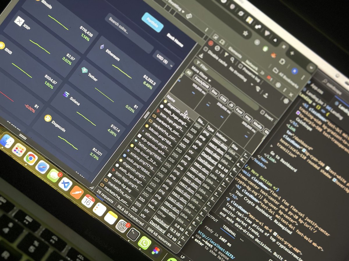 OperaFaboyinde's tweet photo. 🚀 Day 10 of #30DaysOf30Apps ✅
💻 CoinScope – sleek crypto dashboard 🌐
📊 Features:
💸 Live prices
💱 Currency switcher ($, €, ₦, £, ¥)
🪙 Interactive coin modals
🛠️ Tech: React ⚛️ + Tailwind 🌬️ + Framer Motion 🎞️
#WebDev #CoinScope #30Daysofcode #BUIDLwithDLTAfrica https://t.co/0DUWvFhEv8