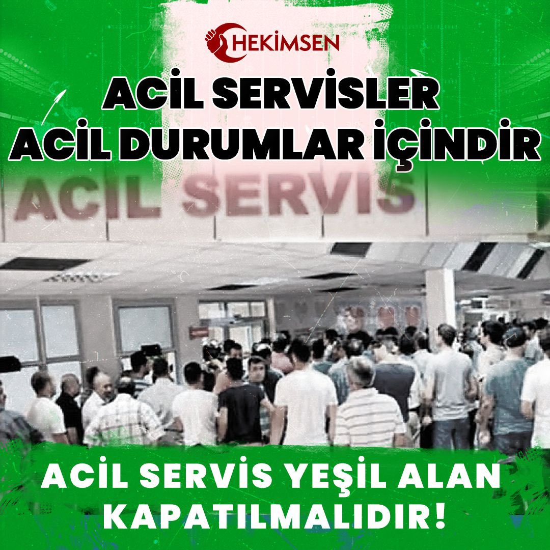 🚨 ACİL SERVİS YEŞİL ALAN KAPATILMALIDIR!
Acil servis, “acil” durumlar içindir!
Bugün ise;
📍Baş ağrısı
📍Kaşıntı
📍Gebelik testi
📍İlaç yazdırma
...gibi acil olmayan nedenlerle dolup taşıyor.

🔴 Yeşil alan klinikleri, market gibi talep karşılayan birime dönüşmüş durumda.
🔴
