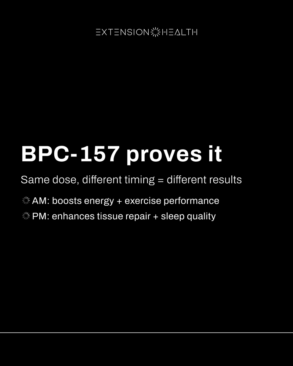 JonathannKuo's tweet photo. Same peptide, different timing = different results.

AM BPC-157: energy + performance
PM BPC-157: tissue repair + sleep

That’s why we build timing-based stacks around your biology.

Dose matters. Timing matters more.
https://t.co/gQvEC4ItUM https://t.co/aeFxAriYDS