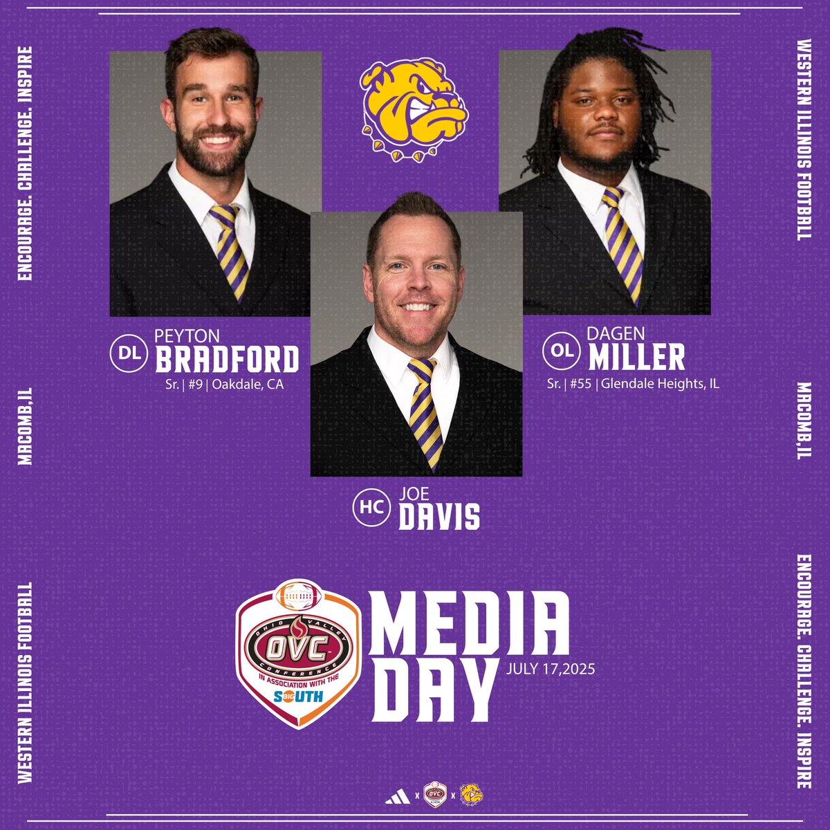 WIUFootball's tweet image. MEDIA DAY IS HERE📸

Peyton Bradford, Dagen Miller, and Head Coach Joe Davis will represent the Leathernecks at OVC/Big South Media Day on July 17!

#GoNecks | #OneGoal | #ECI