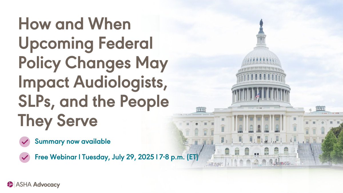 ASHAWeb's tweet image. Sweeping changes are expected over the next several years because H.R. 1 has been enacted. Read ASHA’s summary of expected changes and sign up for our free live webinar: at.asha.org/HE