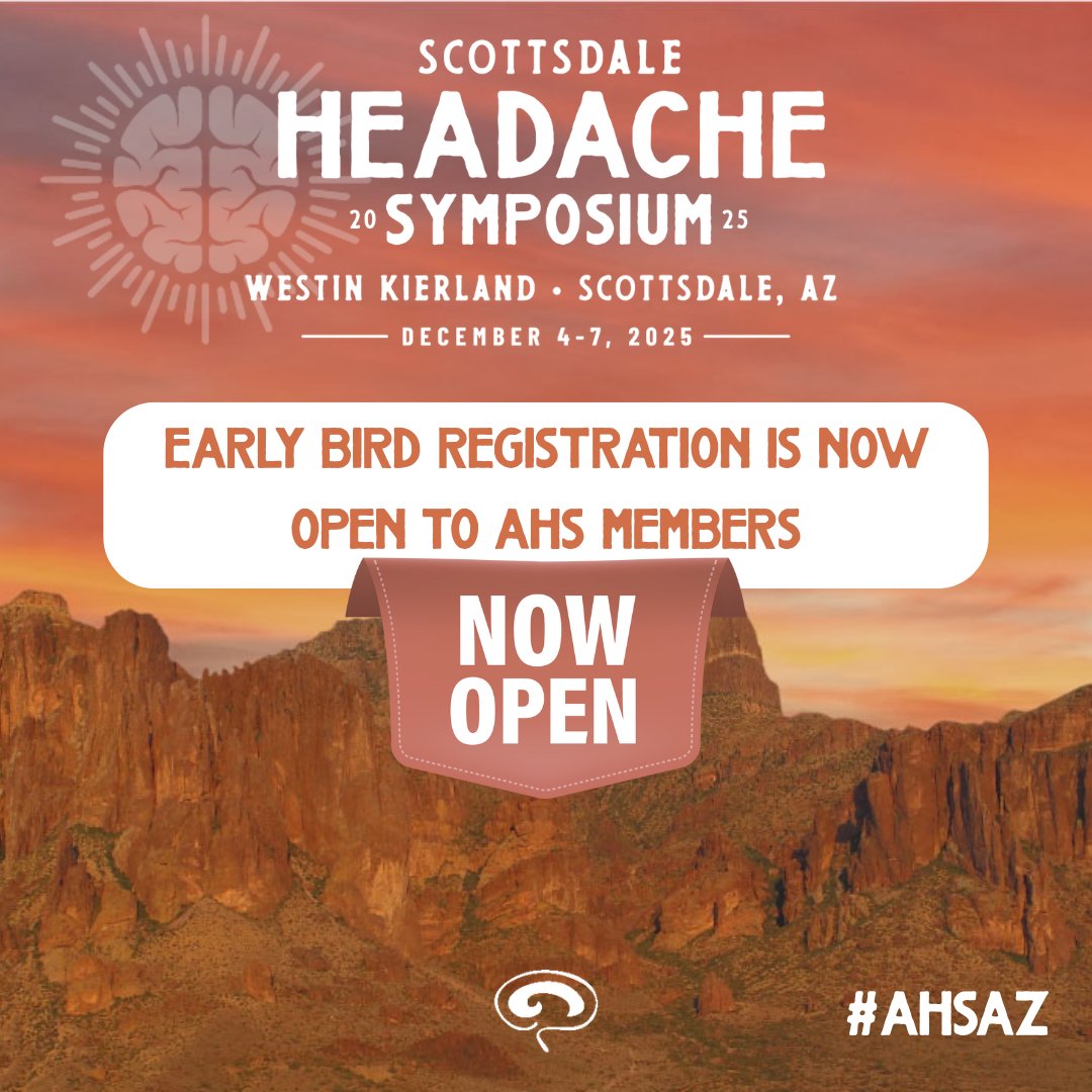 ahsheadache's tweet image. AHS members, the wait is over! Early-bird registration for the 2025 #AHSAZ is now available to members. Join us Dec. 4-7 in Scottsdale, AZ, or On Demand from your home or office and earn AMA PRA Category 1 Credits™. View the agenda and register today: bit.ly/4fcEu6B