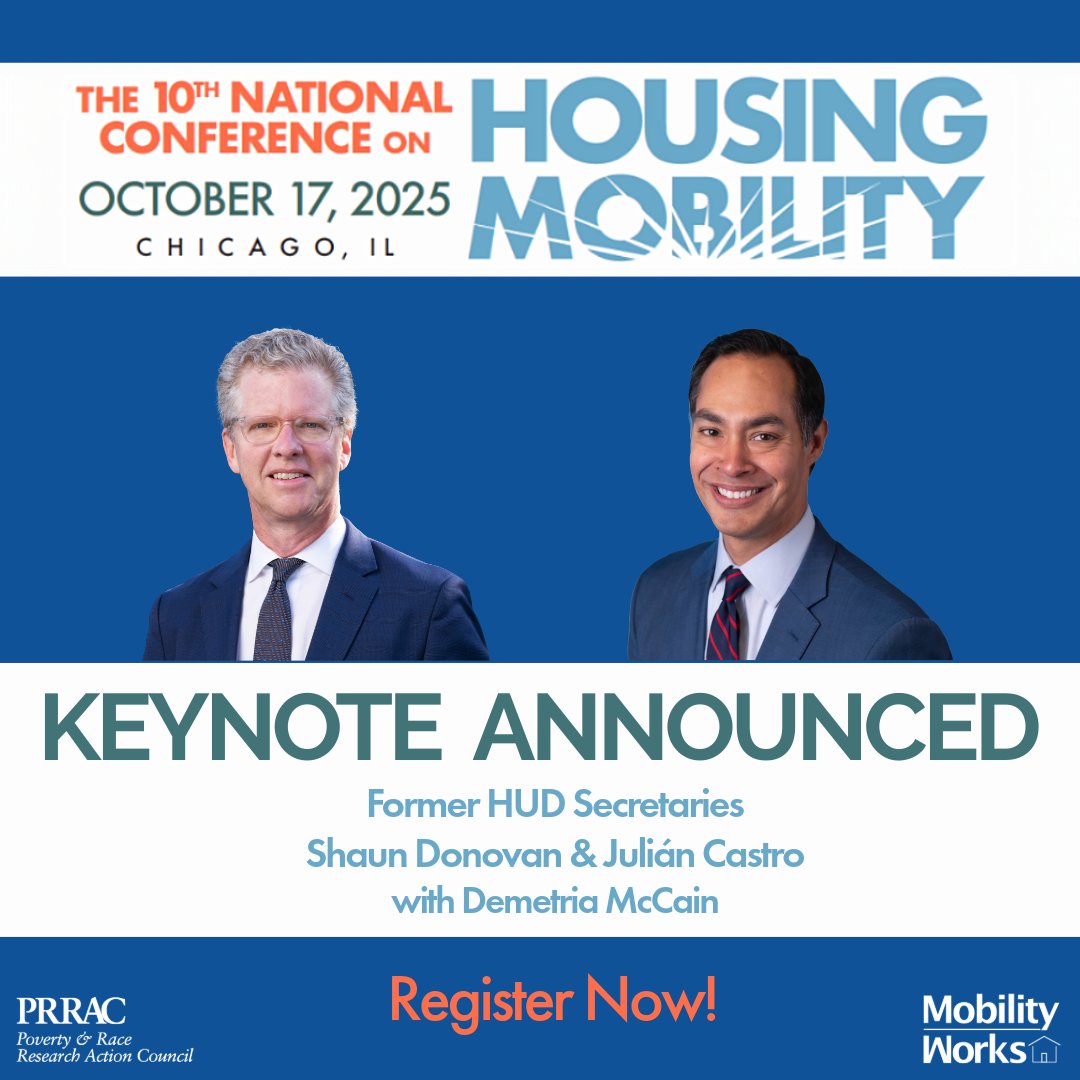 Mobility_Works's tweet image. Join us at the 10th National Housing Mobility Conference! Demetria McCain will facilitate a discussion w former HUD Secretaries Castro and Donovan re where we've come from and what we have to do to ensure housing choice and opportunity for low-income families #HousingMobility2025