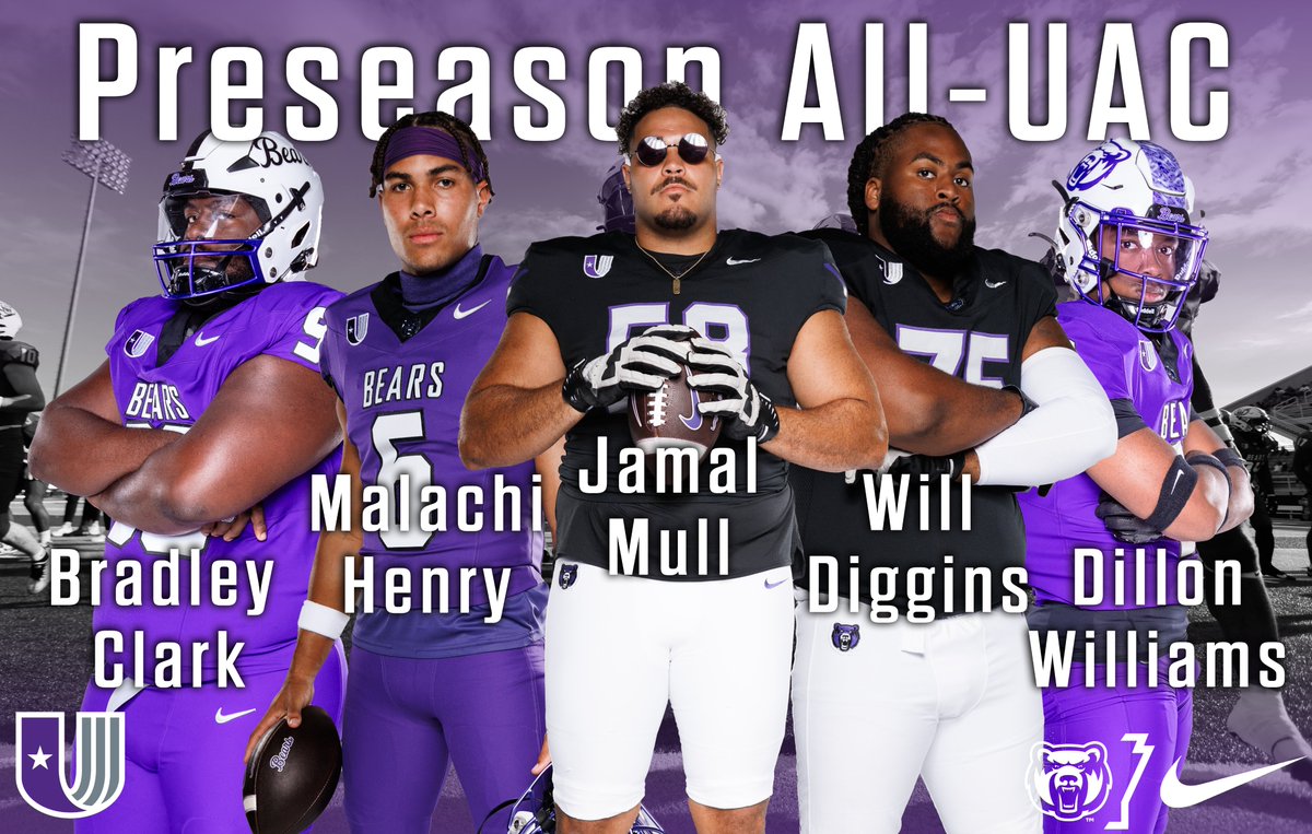 These guys are a HANDFUL! Five Bears were selected as UAC Preseason All-Conference honorees!

📰 - bit.ly/4f3wbd1

#BearClawsUp