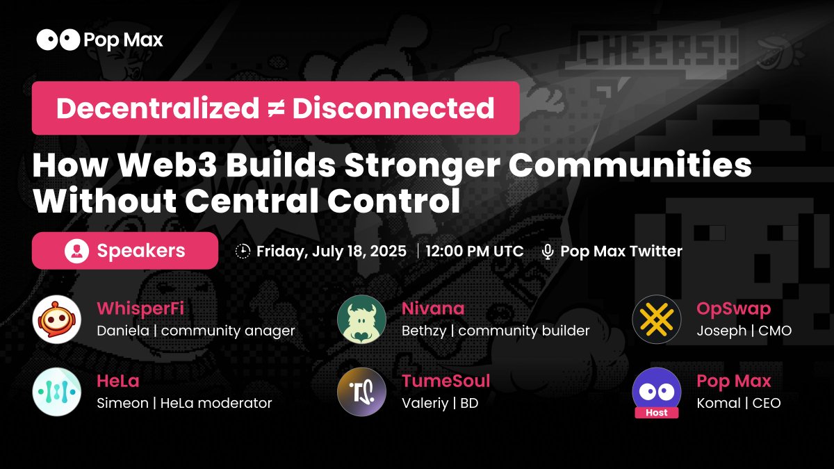 PopMax_xyz's tweet image. 🎙️LIVE AMA Incoming!
Decentralized ≠ Disconnected
👉 Discover how Web3 communities THRIVE without central control!
🗓️ Date: Friday, July 18
🕛 Time: 12:00 PM UTC
🎤 Host: Pop Max
🔗 Space Link -
⚙️ Featuring top community-driven Web3 projects:
🔹…