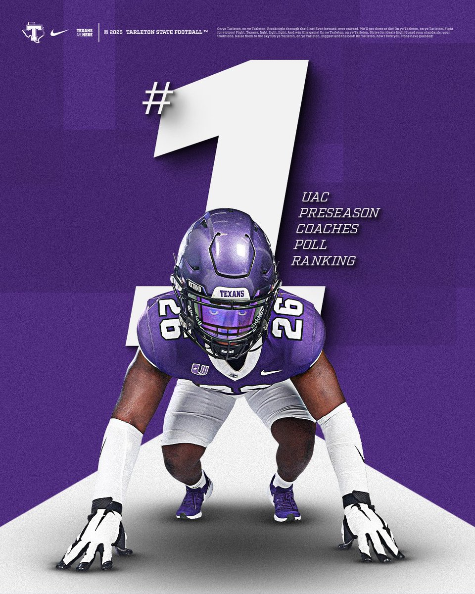 This is a historic era for Tarleton State Football, and our conference agrees great things will continue 😈

We have been voted as the No. 1 team in the Preseason UAC Coaches Poll!