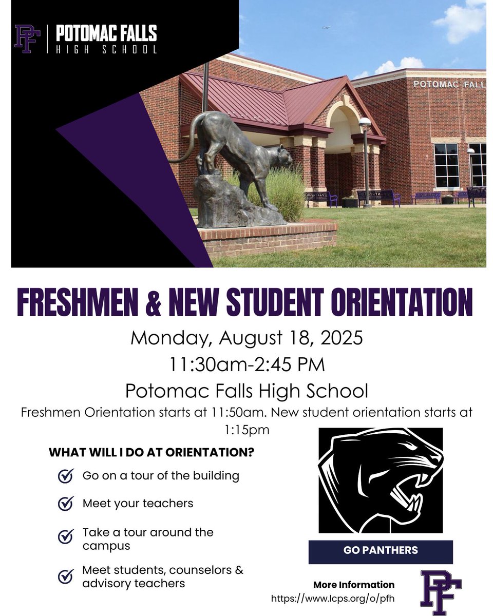 Potomac Falls HS (@pfannouncements) on Twitter photo Save the date for freshmen and new student orientation on 8/18! <a href="/pfhsathletics/">PFHS Athletics</a> <a href="/LCPSOfficial/">LCPS News</a> <a href="/MrJones_PFHS/">Rodney Jones (he/him/his)</a> <a href="/MsOttenberg/">Kiki Ottenberg (she/her)</a> Save the date for freshmen and new student orientation on 8/18! <a href="/pfhsathletics/">PFHS Athletics</a> <a href="/LCPSOfficial/">LCPS News</a> <a href="/MrJones_PFHS/">Rodney Jones (he/him/his)</a> <a href="/MsOttenberg/">Kiki Ottenberg (she/her)</a>