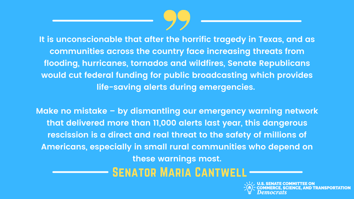 commercedems's tweet image. .@SenatorCantwell is heading to the floor to fight for emergency broadcasting funding!