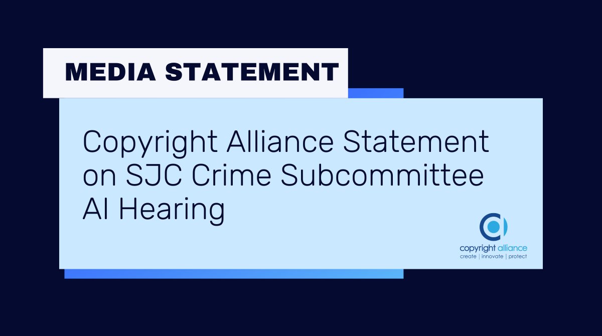Unite4Copyright's tweet image. Today, Copyright Alliance CEO Keith Kupferschmid submitted a statement for the record for the SJC Crime Subcommittee #AI hearing, explaining that America can’t win the global race for leadership on AI on a foundation of criminal #piracy. Learn more here!copyrightalliance.org/press-releases…
