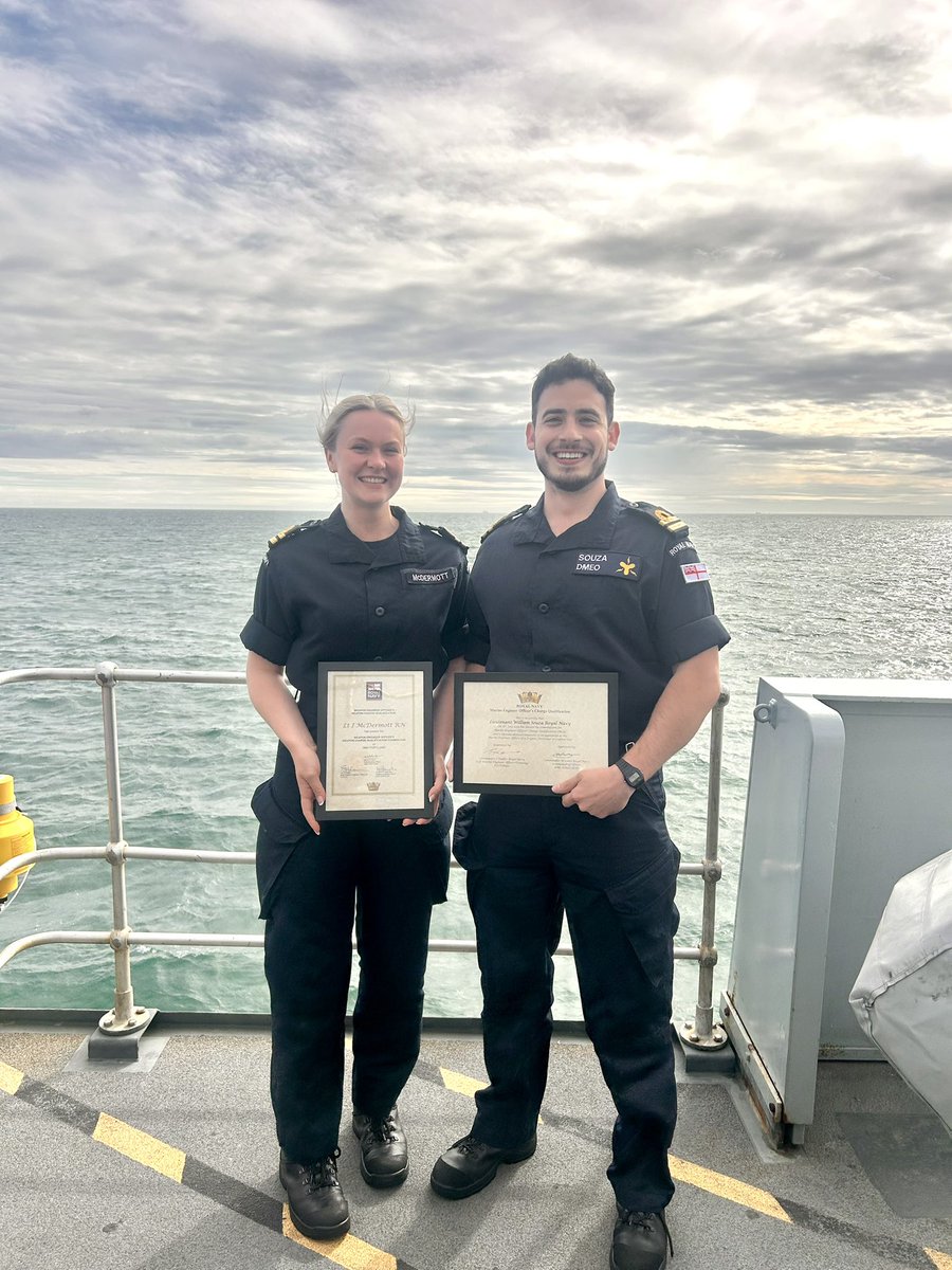 HMSPortland's tweet image. Today we celebrate success with two newly Charged Qualified engineers onboard. After both completing a gruelling 3 day board, Lt McDermott RN becomes a Charge Qualified Weapon Engineer and Lt Souza RN becomes a Charge Qualified Marine Engineer ⚡️🔧 #RoyalNavy #STEM