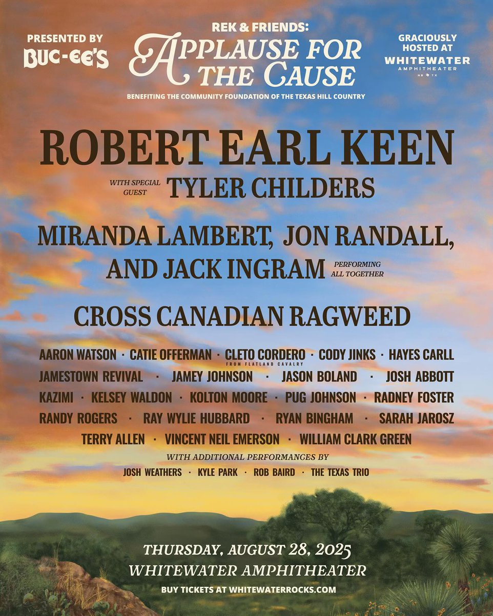 Flatland Cavalry (@flatlandcavalry) on Twitter photo Help continue to lift up our Texas Hill Country brothers and sisters by showing up for an evening of song and fellowship <a href="/WhitewaterRocks/">Whitewater Amphitheater</a> hosted by the legend <a href="/robertearlkeen/">Robert Earl Keen</a> ❤️🩹
Tickets go on sale this Friday, July 18! Help continue to lift up our Texas Hill Country brothers and sisters by showing up for an evening of song and fellowship <a href="/WhitewaterRocks/">Whitewater Amphitheater</a> hosted by the legend <a href="/robertearlkeen/">Robert Earl Keen</a> ❤️🩹
Tickets go on sale this Friday, July 18!