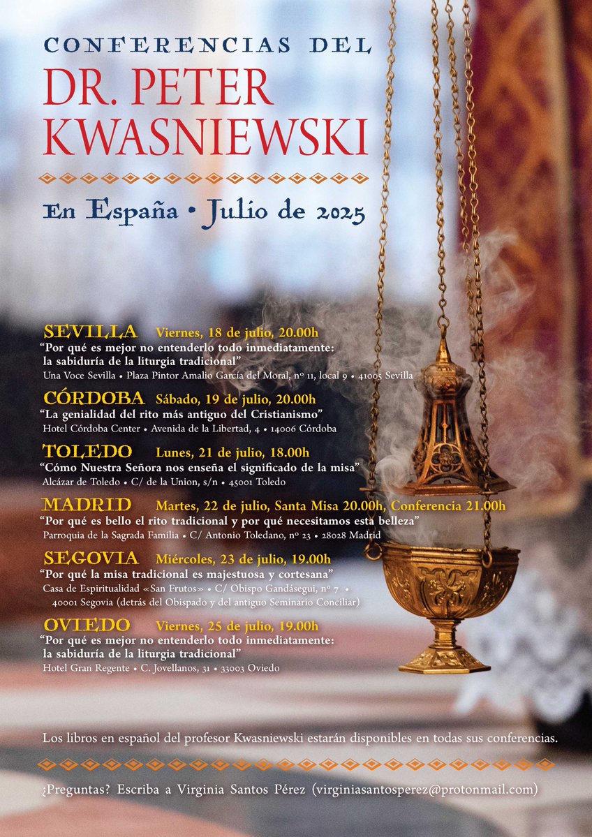 DrKwasniewski's tweet image. Today begins my trip to Spain where (Deo volente) I will deliver six lectures in as many cities and then join nearly 2,000 Spaniards in a walking pilgrimage to the great Asturian shrine of Covadonga, whence the Reconquista began.
A tightly-packed schedule (I'll be driving from…