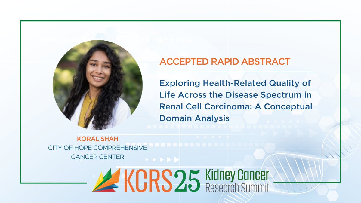 KidneyCAN (@kidneycan) on Twitter photo #KCRS25 Rapid Abstract: <a href="/kor_shah/">koral shah, md</a> <a href="/cityofhope/">City of Hope</a> will share new insights into what patients with RCC value most at different stages of disease, and how those priorities shaped the FKSI-23 QoL tool.
Read all the abstracts: bit.ly/AbstractsKCRS25
Register: bit.ly/RegisterKCRS25 #KCRS25 Rapid Abstract: <a href="/kor_shah/">koral shah, md</a> <a href="/cityofhope/">City of Hope</a> will share new insights into what patients with RCC value most at different stages of disease, and how those priorities shaped the FKSI-23 QoL tool.
Read all the abstracts: bit.ly/AbstractsKCRS25
Register: bit.ly/RegisterKCRS25