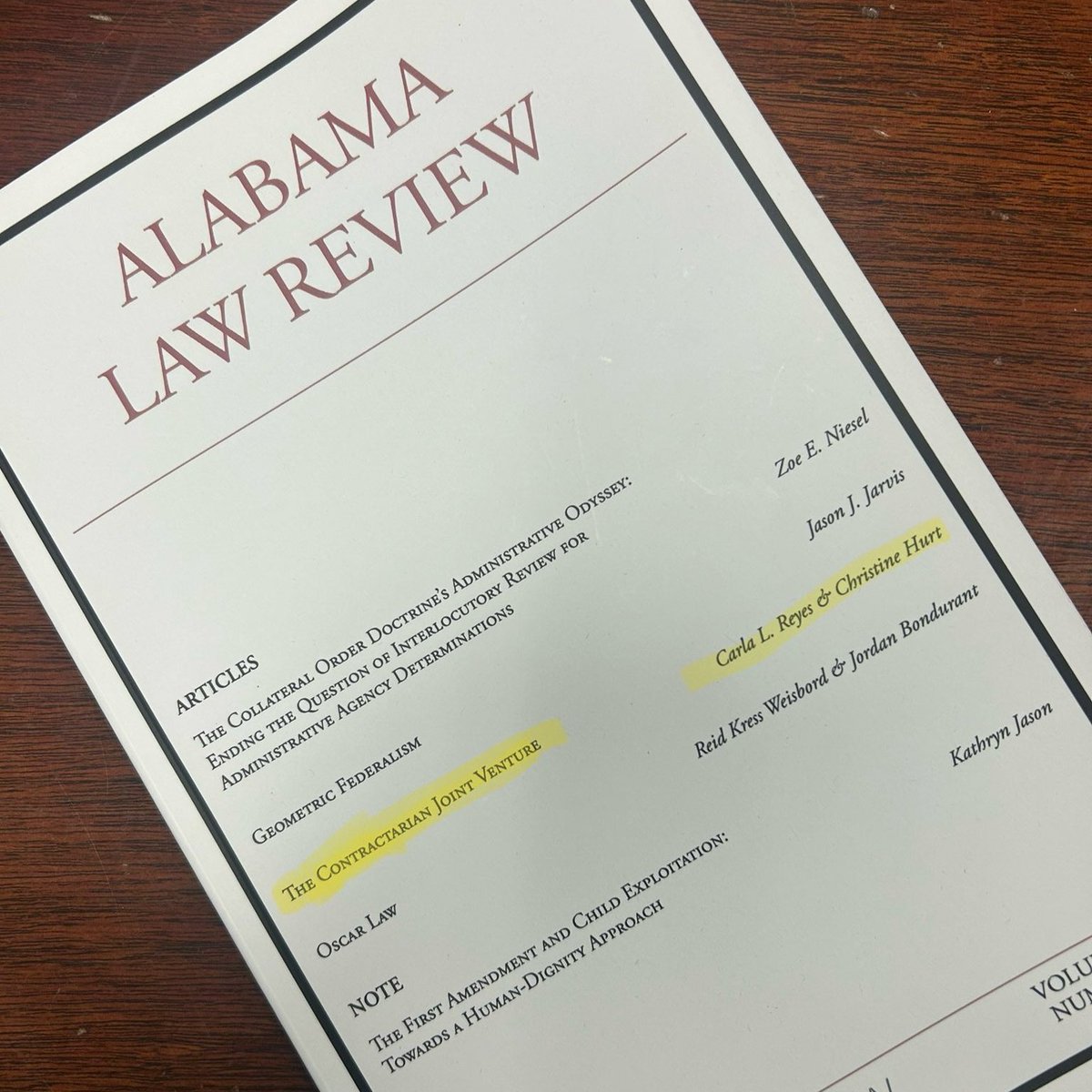 SMULawSchool's tweet image. Professors Carla Reyes and Christine Hurt’s latest article, "The Contractarian Joint Venture," was published in the Alabama Law Review.
"This article argues that under certain circumstances recognizing a purely contractarian joint venture may better uphold the policy aims that…