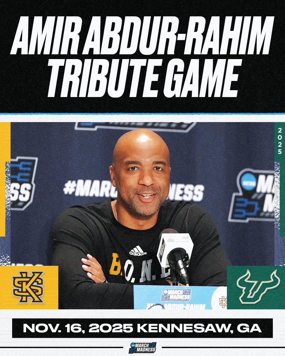 MarchMadnessMBB's tweet image. Honoring the legacy of coach Amir Abdur-Rahim 💛💚
Kennesaw State and USF will meet in the first ever Love Wins Classic game 🙌