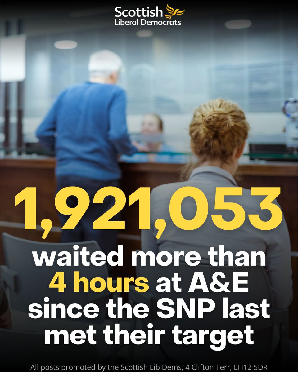 We are now on our fourth different Health Secretary since this SNP government last met the A&amp;E waiting time target. 

If you're frustrated with the SNP making you wait to access the NHS, vote Scottish Liberal Democrats on your peach regional ballot and turf them out.
