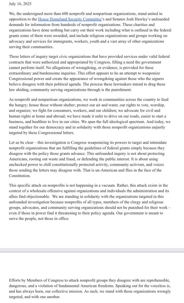 NormEisen's tweet image. BREAKING: we @DDFund_ are joining this historic statement from OVER SIX HUNDRED nonpartisan nonprofit orgs
We stand united against Congress' false attacks on organizations providing critical services to the American people!
👉 democracydefendersfund.org/prs/07.16.25-pr