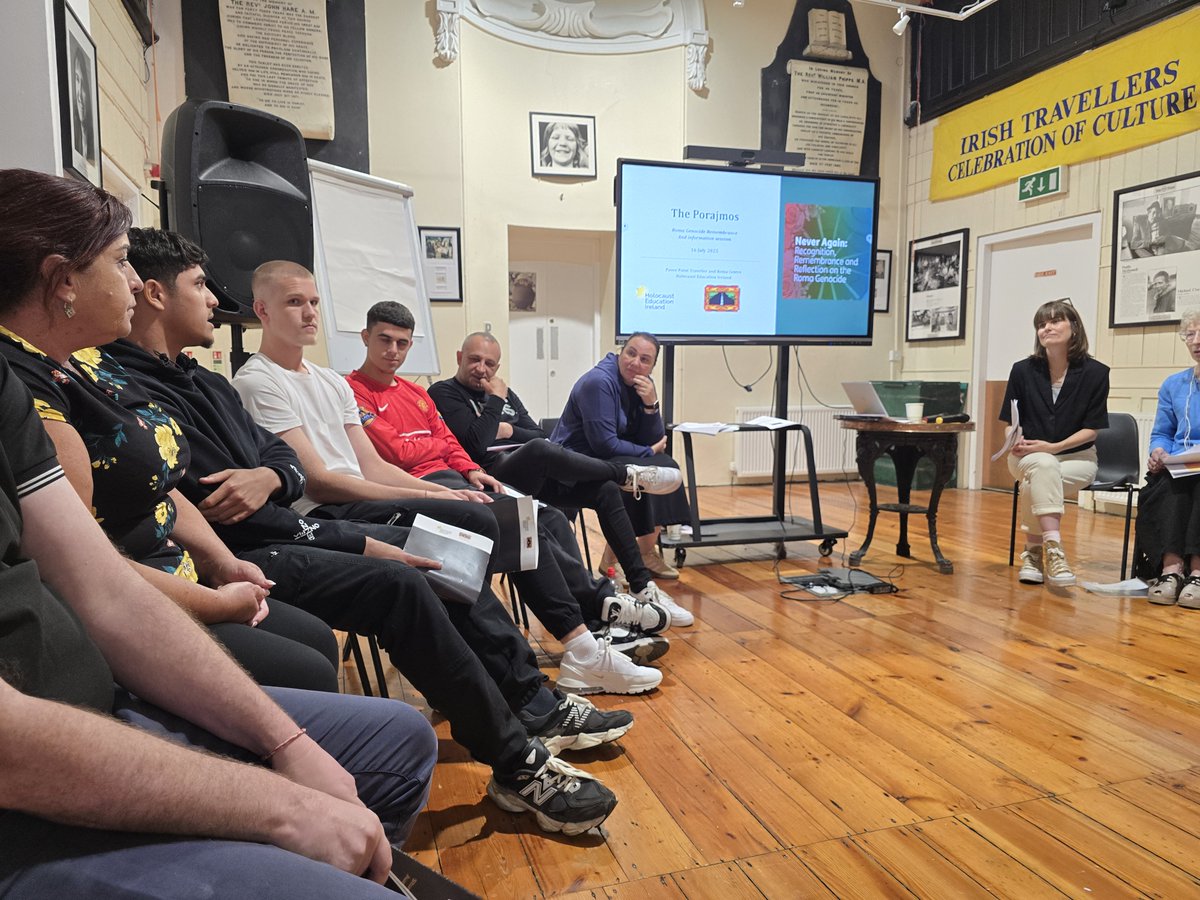 PaveePoint's tweet image. 'The Holocaust did not begin with gas chambers and crematoria, it began with hate speech, rumours, spitting, taunting, bullying, name-calling, nasty images, physical attacks."
Lynn Jackson of Holocaust Education Ireland, speaking at Pavee Point in advance of Dikh He Na Bister.