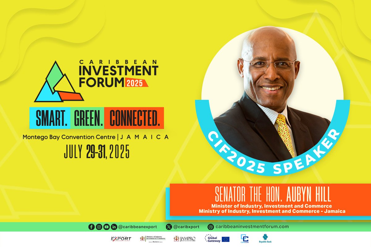 Meet Senator the Hon. Aubyn Hill — Minister of Industry, Investment &amp; Commerce and #CIF2025 speaker! With 35+ years in global banking &amp; trade, he’s shaping Jamaica’s investment future.

📍 Montego Bay Convention Centre, Jamaica | 📆 July 29–31, 2025
🔗 Register: