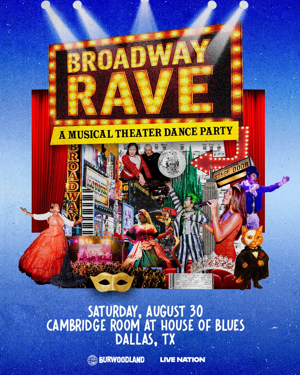 HOBDallas's tweet image. Calling all musical theater nerds! 📣 Get your tickets NOW for @broadwayrave_ coming back to Cambridge Room at House of Blues Dallas on Saturday, August 30th! 🎭🎤✨
🎫 livemu.sc/4lWmDD2
👉 Ages 18+