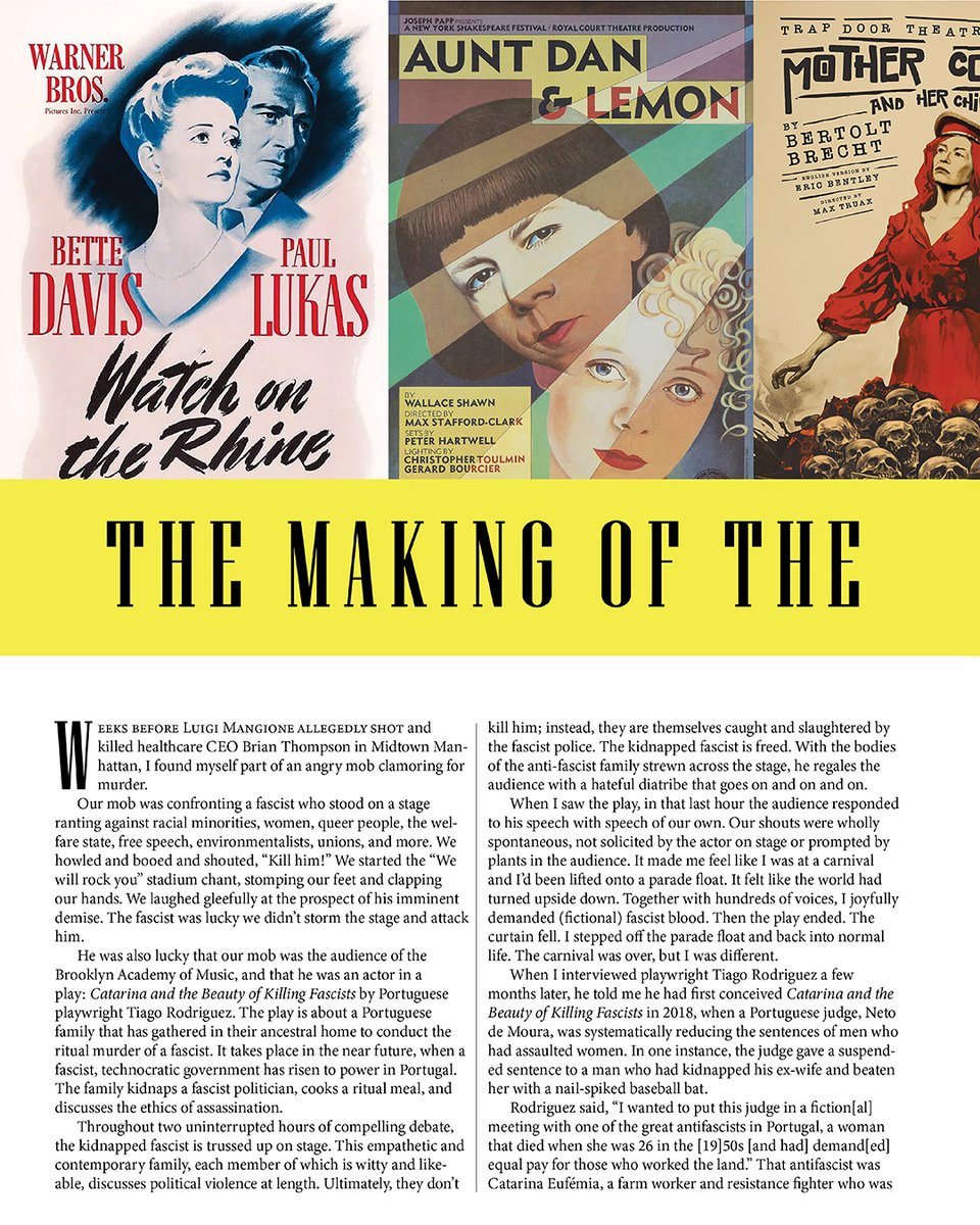 annierlevin's tweet image. My article "The Making of the Anti-Fascist Theatre" is out in @curaffairs! Inspired by seeing the play Catarina and the Beauty of Killing Fascists at @BAM_Brooklyn I interviewed director Tiago Rodrigues and did a dive into anti-fascist plays of the last century.