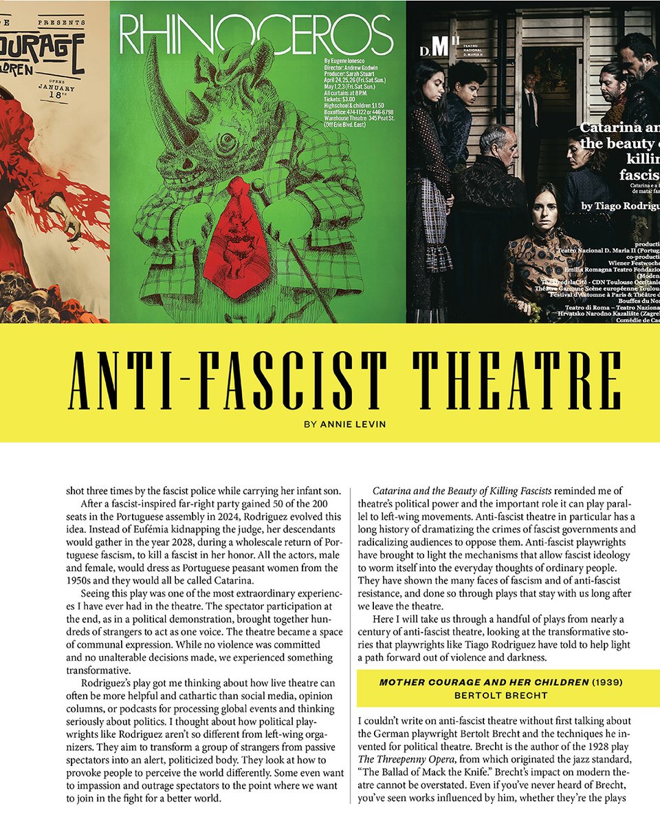 annierlevin's tweet image. My article "The Making of the Anti-Fascist Theatre" is out in @curaffairs! Inspired by seeing the play Catarina and the Beauty of Killing Fascists at @BAM_Brooklyn I interviewed director Tiago Rodrigues and did a dive into anti-fascist plays of the last century.