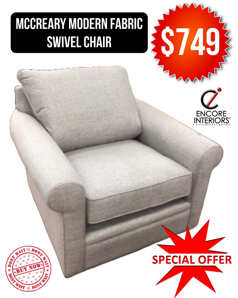 ConsignmentFLA's tweet image. Relax in modern comfort — the McCreary Modern Fabric Swivel Chair is here to upgrade your favorite corner! Soft, stylish, and ready to spin you into cozy days and nights.
#SwivelChair #HomeDecor #ConsignmentFinds #EncoreInteriors #CozyCorner #FurnitureDeals