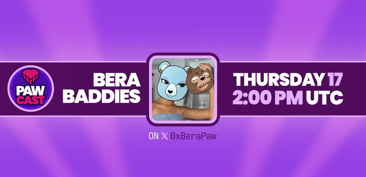 0xBeraPaw's tweet image. 🐾 We are pleased to announce another episode of PawCast, our Pawdcast, where we will have a relaxed conversation with our guests about the DeFi universe!

And we are excited to welcome @berabaddies as our guest.

Don&apos;t miss it!

Thursday, 2:00 PM UTC on our X.