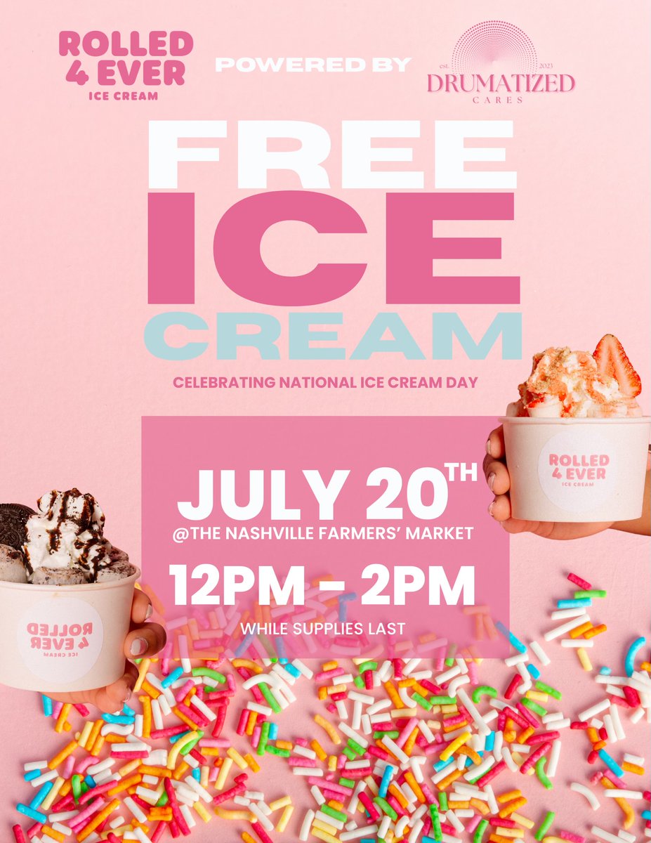 Local On 2 (@localon2live) on Twitter photo Free ice cream? Sign us up! This Sunday is National Ice Cream Day!  Rolled 4 Ever is celebrating with free frozen treats, while supplies last. Check out their location in the Nashville Farmer's Market starting at noon! Free ice cream? Sign us up! This Sunday is National Ice Cream Day!  Rolled 4 Ever is celebrating with free frozen treats, while supplies last. Check out their location in the Nashville Farmer's Market starting at noon!