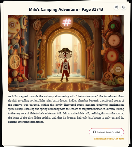 I just created my page in @‌campnetworkxyz's NeverEnding Story using @‌StoryChain_AI 📖 Continue Milo's story for a chance to win a WL spot at @‌CampTrailHeads! #NeverEndingStory