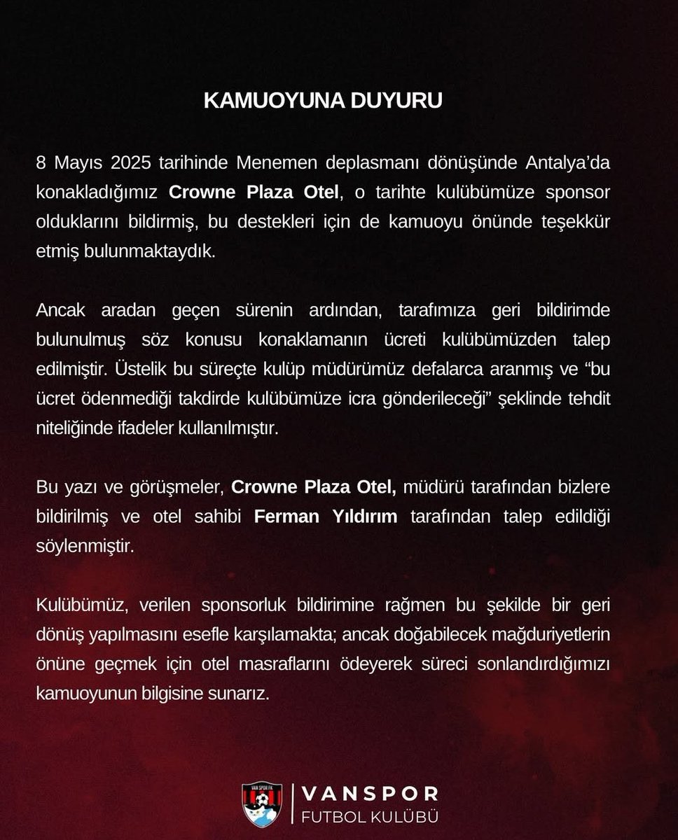 VANSPOR’DAN KAMUOYUNA AÇIKLAMA!