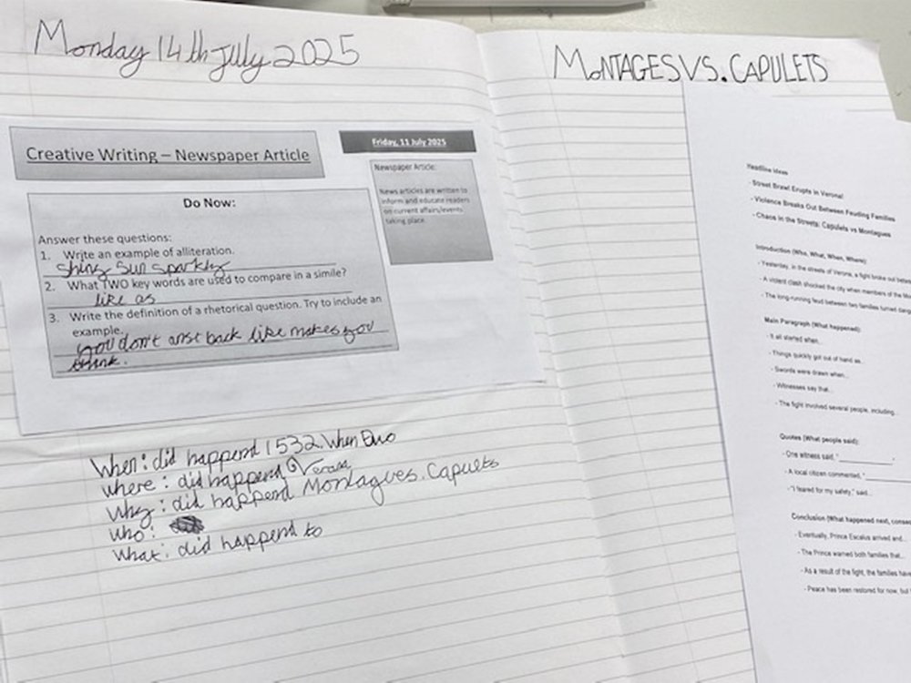 padgateacademy's tweet image. Planning the end of year newspaper report in English! Montagues vs Capulets but who will win? #english #literature @TCATchallenge
