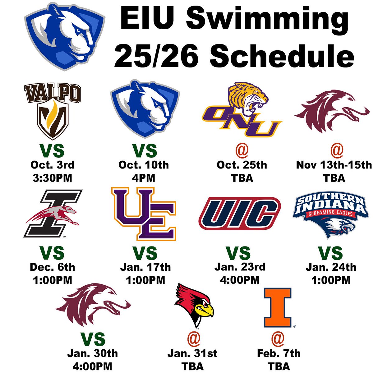 Barstool_EIU's tweet image. EIU Swimming 25/26 Schedule! #barstool