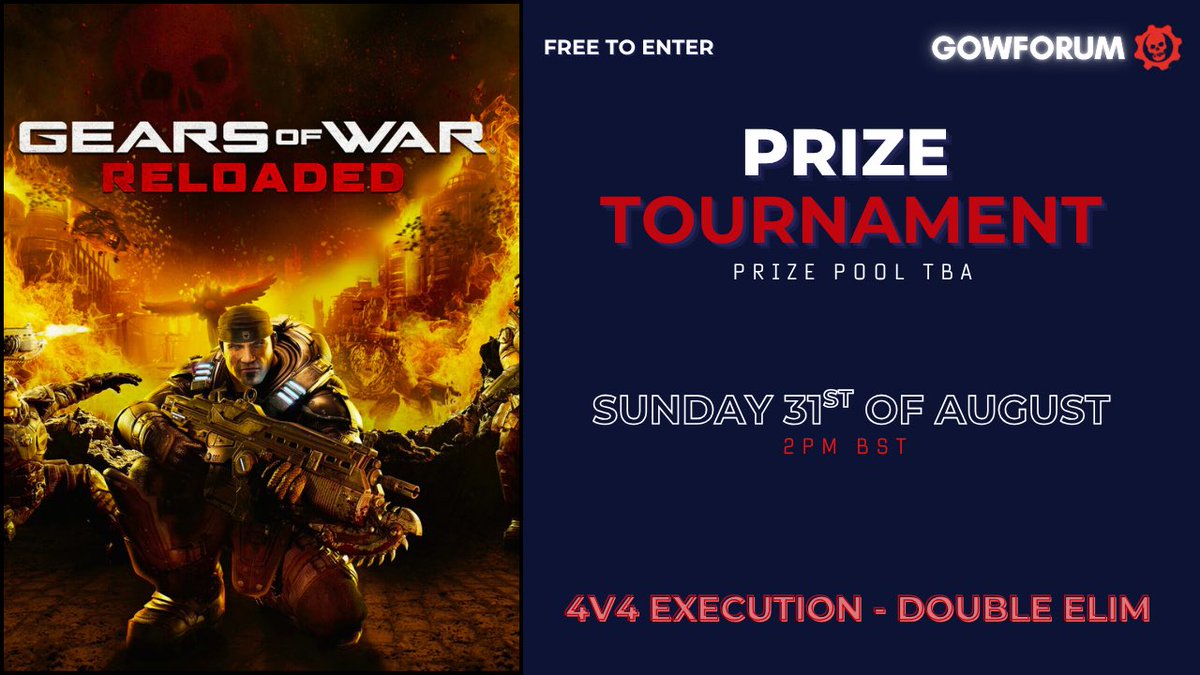 Fitzer_'s tweet image. Gow Reloaded Tournament 31st August, hosted by the Gow Forum discord. Free to enter, prizes are confirmed but will release more info later on that. Get your team signed up to the discord and the tournament - discord.gg/6G82pUwy @GearsEU @TobyCampbell_