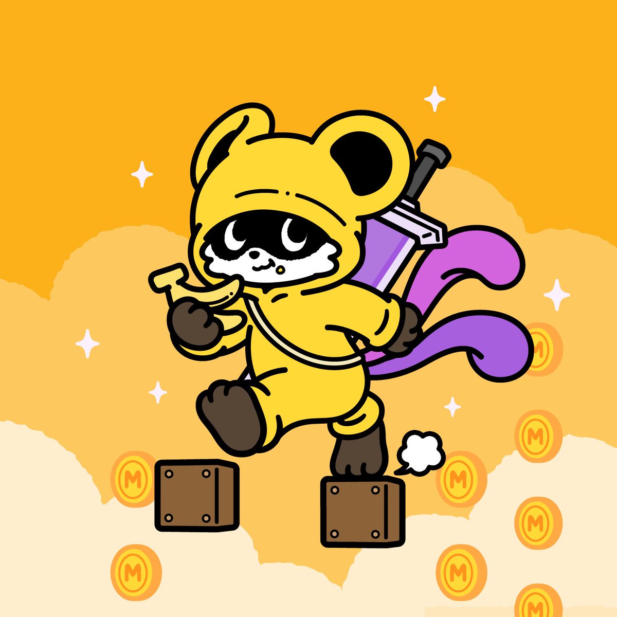 15匹ホルダー特典でメモンキー描いてもらいました！！✨
バナナを食べ歩きしながらゲームの世界を旅するメモンキーチャーナ🐵🤝🐶💕
みんなも15匹集めてオリジナル犬NFTを描いてもらおう😎