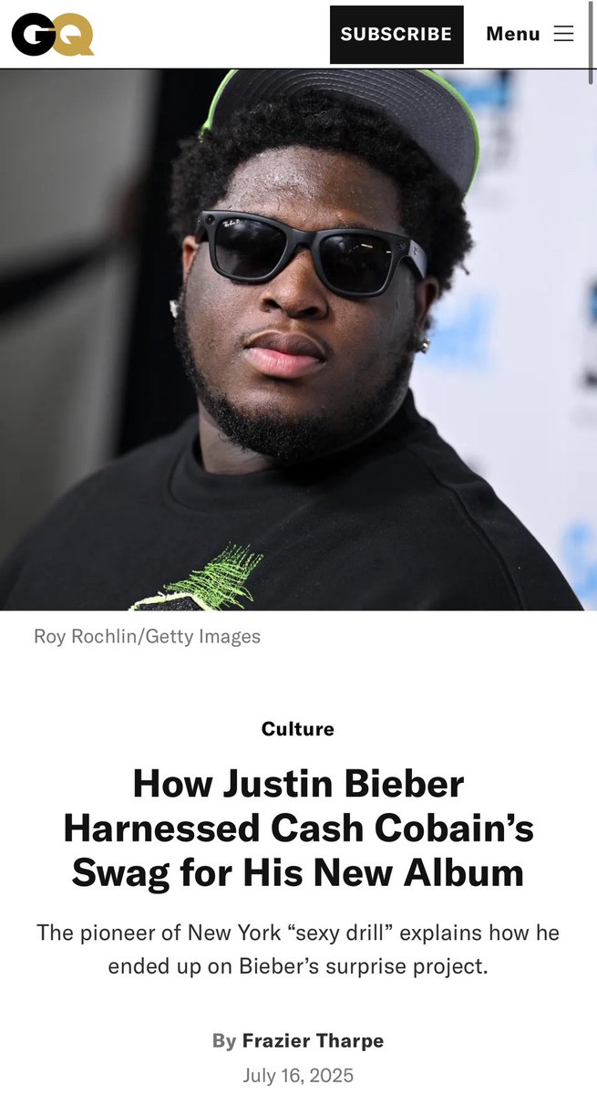 gq.com/story/justin-b…

 How Justin Bieber Harnessed Cash Cobain’s Swag for His New Album | GQ

cc: <a href="/CashCobain_2x/">Cash Cobain</a> <a href="/The_SummerMan/">Frazier Tharpe II</a> <a href="/GQMagazine/">GQ Magazine</a>